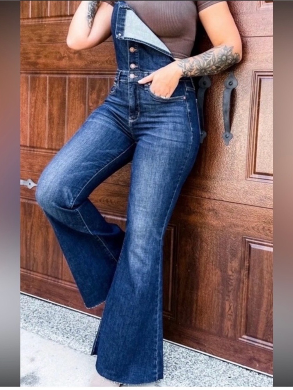 High-Waist Dark Blue Denim Flare Overalls for Women Judy blue S